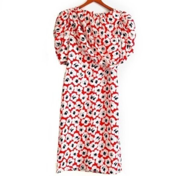 Digna Yero Dress 12 Vintage 80s Silk Floral Print Red Retro Prom Tiktok - Picture 1 of 9